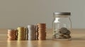 The Stacked Coins and Jar. AI generated Royalty Free Stock Photo