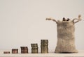 Stacked coins on a table, financial concept