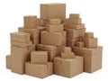 Stacked collection of various sizes of brown cardboard boxes isolated on white background Royalty Free Stock Photo