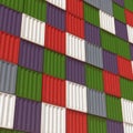 Stacked color cargo containers over white 3D Illustration