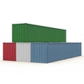 Stacked color cargo containers over white 3D Illustration