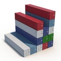 Stacked color cargo containers over white 3D Illustration