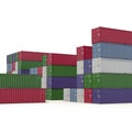 Stacked color cargo containers over white 3D Illustration