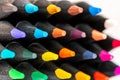 Stacked color pencils close up shot showing sharp pencil tips Royalty Free Stock Photo