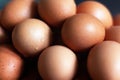 Stacked colored eggs sprayed with water in close up Royalty Free Stock Photo