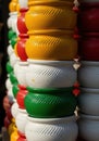 Stacked Colorful Clay Pots With Textured Pattern Closeup Royalty Free Stock Photo