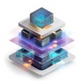 Stacked Colorful Microchip Boards with Central Processor Representing Layered Technology and Data Processing High Quality Royalty Free Stock Photo