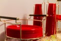 Stacked colorful red plastic plates Royalty Free Stock Photo