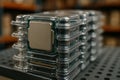Stacked Computer Processors in Protective Plastic Trays on Table Royalty Free Stock Photo
