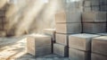 Stacked concrete blocks in sunlight in a construction area Royalty Free Stock Photo