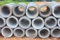 Stacked concrete drainage pipes