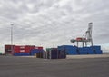 Stacked Containers awaiting Loading with the Specialist Container Cranes at Den Haag Container Terminal.