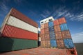 Stacked Containers on deck of a container ship. Royalty Free Stock Photo