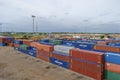 Stacked Containers on the Large Quay at Port Gentil waiting to be loaded onto Vessels Royalty Free Stock Photo