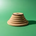 Stacked cork disks form a pyramid on a green background. The disks gradually Royalty Free Stock Photo