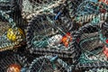 Stacked crab and lobster pots in closeup Royalty Free Stock Photo