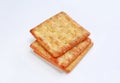 Stacked Cracker biscuit on white background. Close up