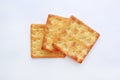 Stacked Cracker biscuit on white background. Close up