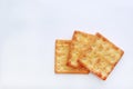 Stacked Cracker biscuit on white background with copy space