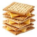 Stacked Crackers And Cheese Slices On White Background. Snack Or Appetizer Concept Royalty Free Stock Photo