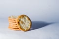 stacked crackers with white background and copy space Royalty Free Stock Photo