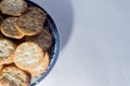 stacked crackers with white background and copy space Royalty Free Stock Photo