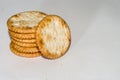 stacked crackers with white background and copy space Royalty Free Stock Photo