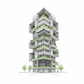 Stacked cube-like structures create a modern high-rise building. Each level features Royalty Free Stock Photo