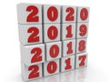 Stacked cubes in white with New year change concept Royalty Free Stock Photo