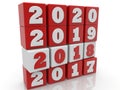 Stacked cubes in white and red color with New year change concept.3d illustration. Royalty Free Stock Photo