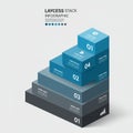 Stacked 3D infographic with four ascending rectangular blocks in shades of blue and Royalty Free Stock Photo