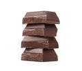 Stacked Dark Chocolate Bar Pieces Isolated on White Background Royalty Free Stock Photo
