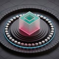 Stacked Diamond Prism with Neon Glow and Circular Array Royalty Free Stock Photo