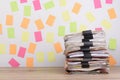 Stacked documents on the office desk,Colorful paper post it the Royalty Free Stock Photo