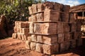 stacked dried mudbricks ready for use