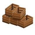 Stacked empty wooden crates ready for transport and delivery 3d illustration render isolated white background Royalty Free Stock Photo