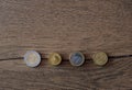 Stacked euro coins cents on wooden table background Royalty Free Stock Photo