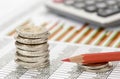 Stacked euro coins on table sheet Royalty Free Stock Photo