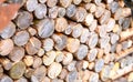 Stacked firewood texture background showing neatly arranged cut wooden logs Royalty Free Stock Photo