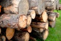 Stacked firewood texture background with neatly arranged natural wooden logs Royalty Free Stock Photo