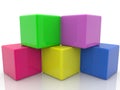 Stacked five colorful cubes on white