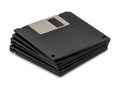 Stacked floppy disks isolated on white background. Floppy disk without sticker. Copy space for text.