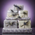 Stacked Gift Boxes with Floral Decorations Royalty Free Stock Photo