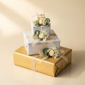 Stacked Gift Boxes with Flowers Royalty Free Stock Photo