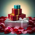 Stacked Gift Boxes with Rose Petals Royalty Free Stock Photo