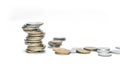 Stacked gold coins, financial concept.