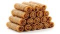 Stacked Golden Brown Fried Egg Rolls On A White Background spring rolls fried food Royalty Free Stock Photo