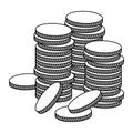 Stacked golden coins icon cartoon in black and white Royalty Free Stock Photo