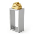 Stacked Golden Cubes on a Brushed Metal Rectangular Stand Isolated on White image photo Royalty Free Stock Photo