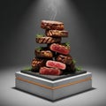 Stacked Gourmet Steaks on Elegant Display Platform Royalty Free Stock Photo